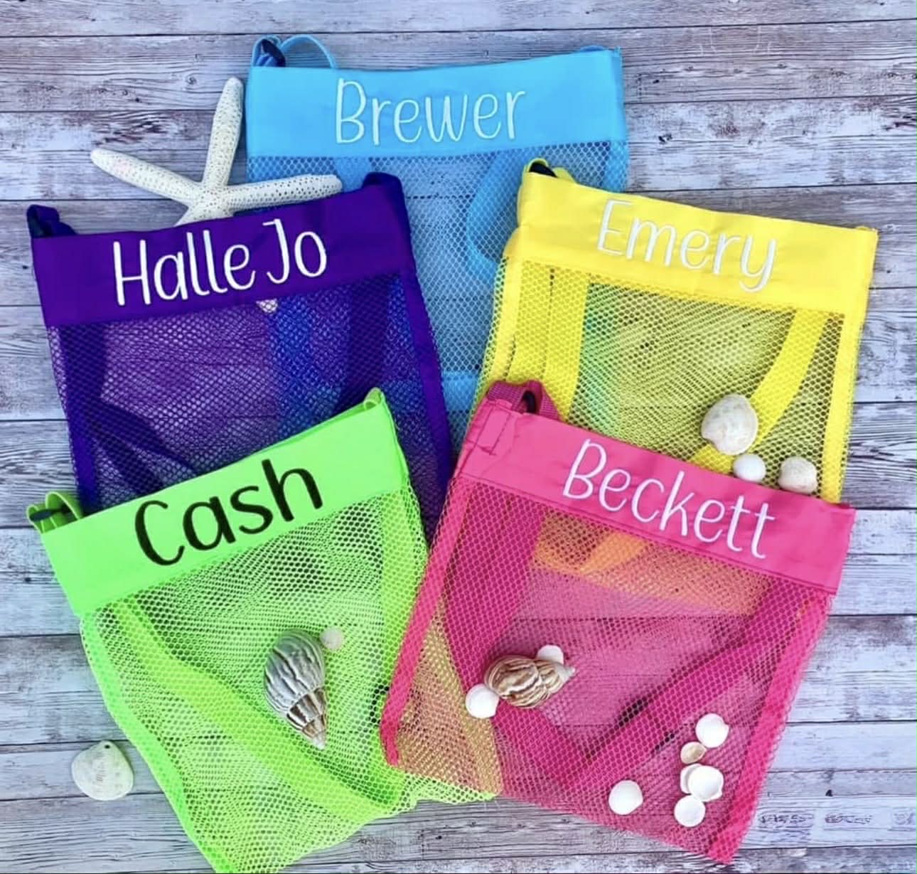 Embroidered Seashell mesh bag